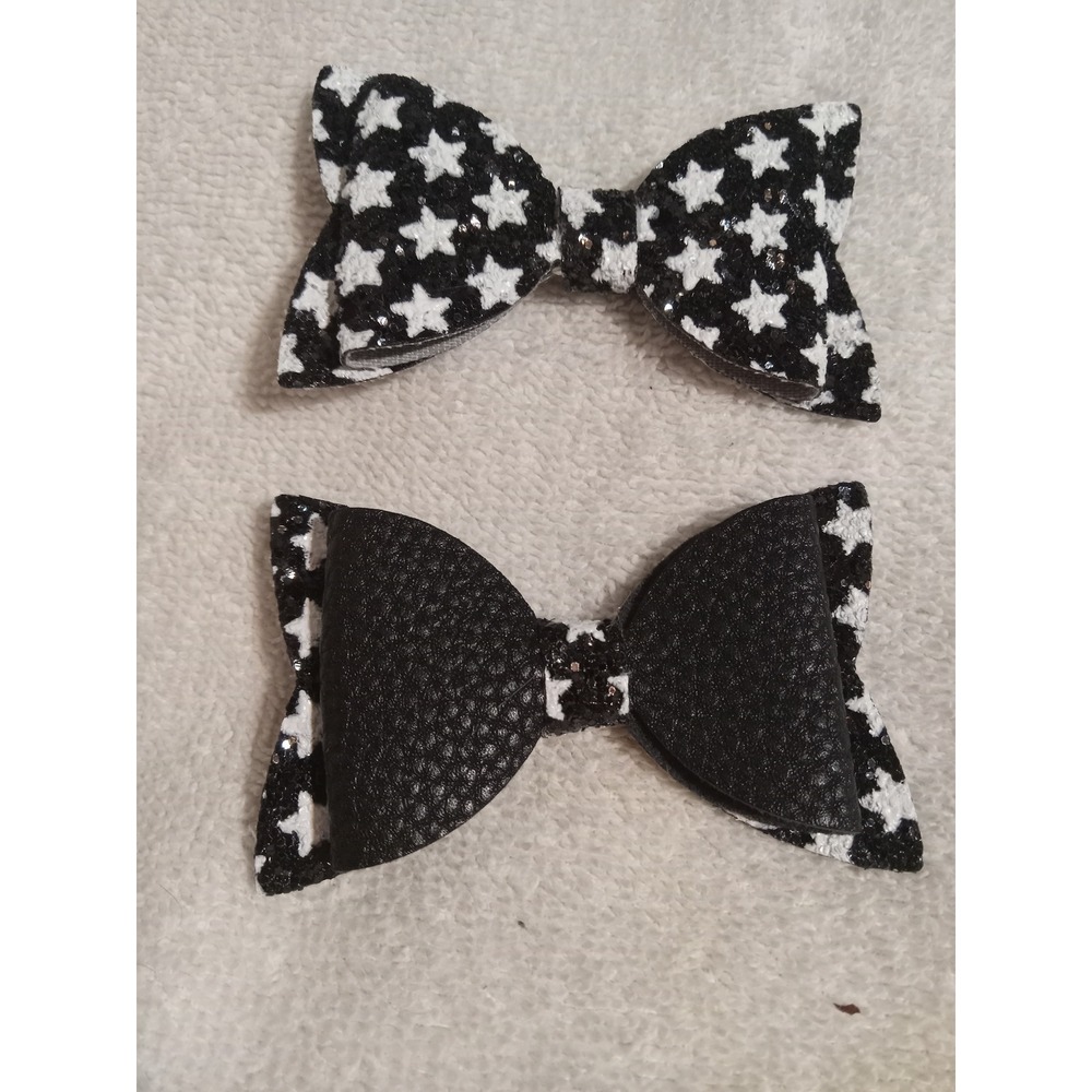 Hair Bows Alligator Clips Set Black Red Sparkly Glitter Stars School Party Girls
